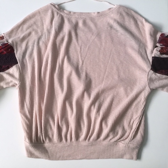 Free People Casual Long Balloon Sleeves Clash Top Womans Small Rose Petal Combo - Picture 5 of 10